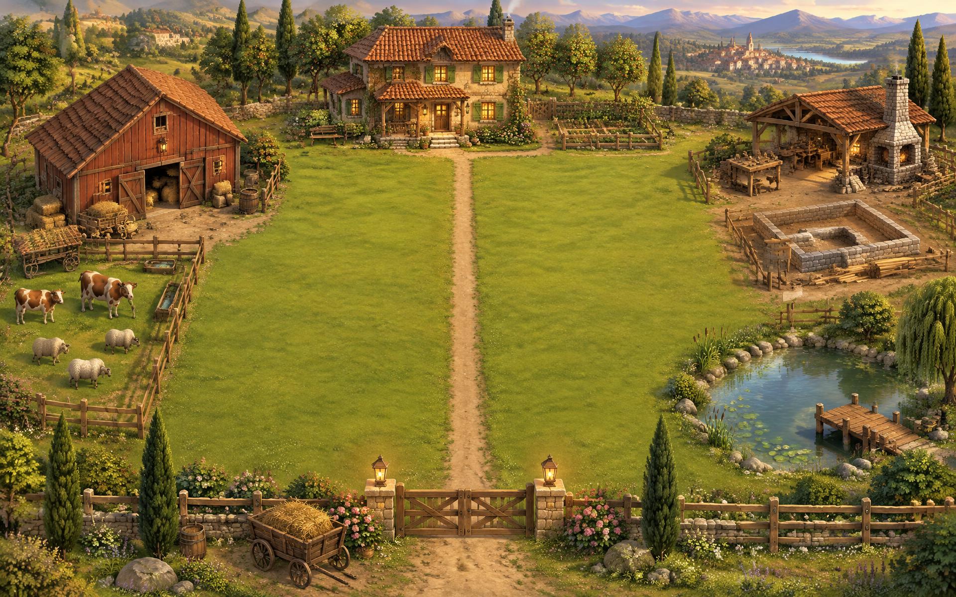 Your estate with fields and farm buildings